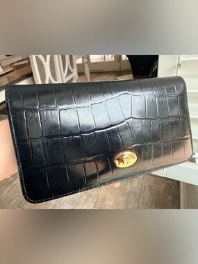 Etienne Aigner Black Crocodile Embossed Wallet in Gold Hardware